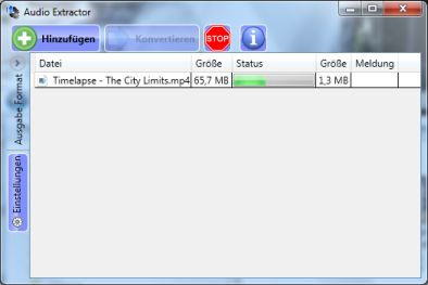 Screenshot of audio extractor