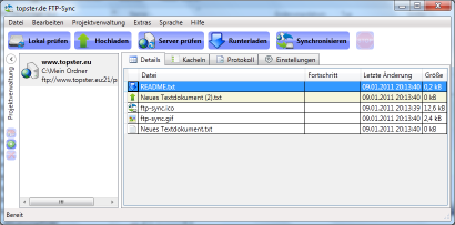 Screenshot van FTP sync