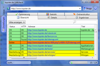 Captura de pantalla de control de enlace