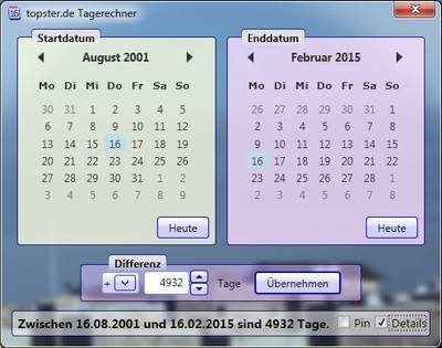 Screenshot van dag calculator